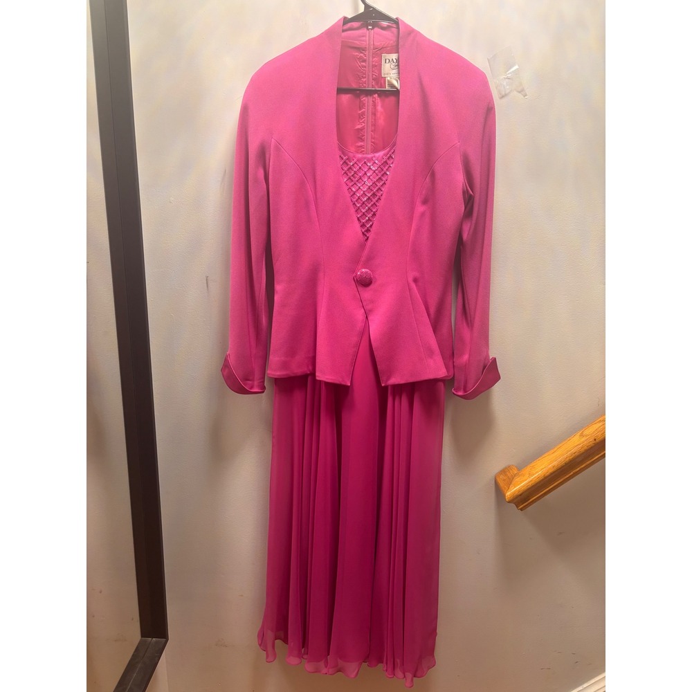 Daymor Couture Evening Gown Jacket Set Womens 8 Pink Excellent Formal Pleated